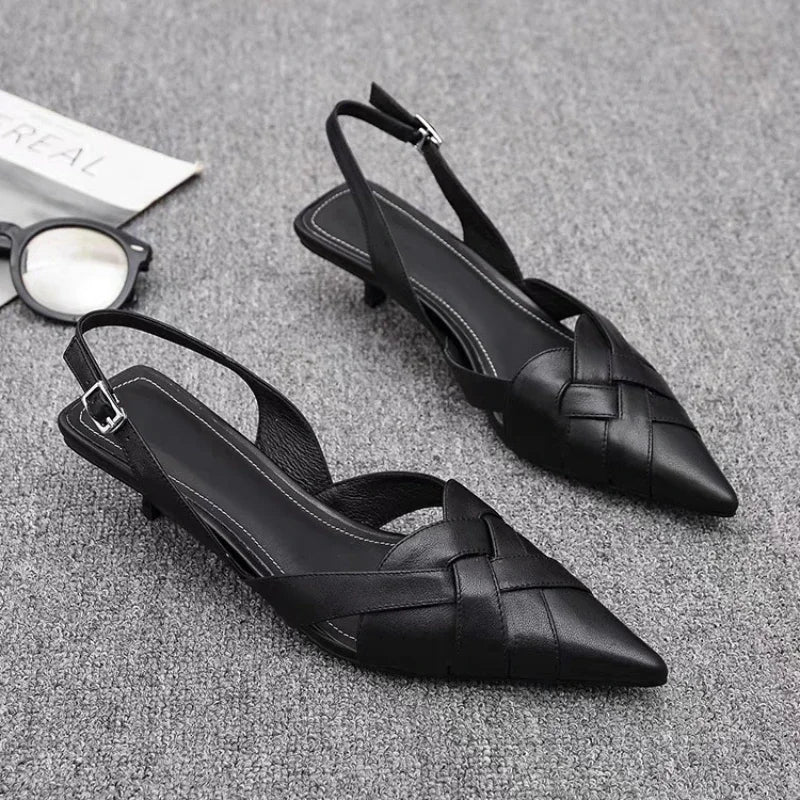 Sandalias de tacón tejidas para mujer