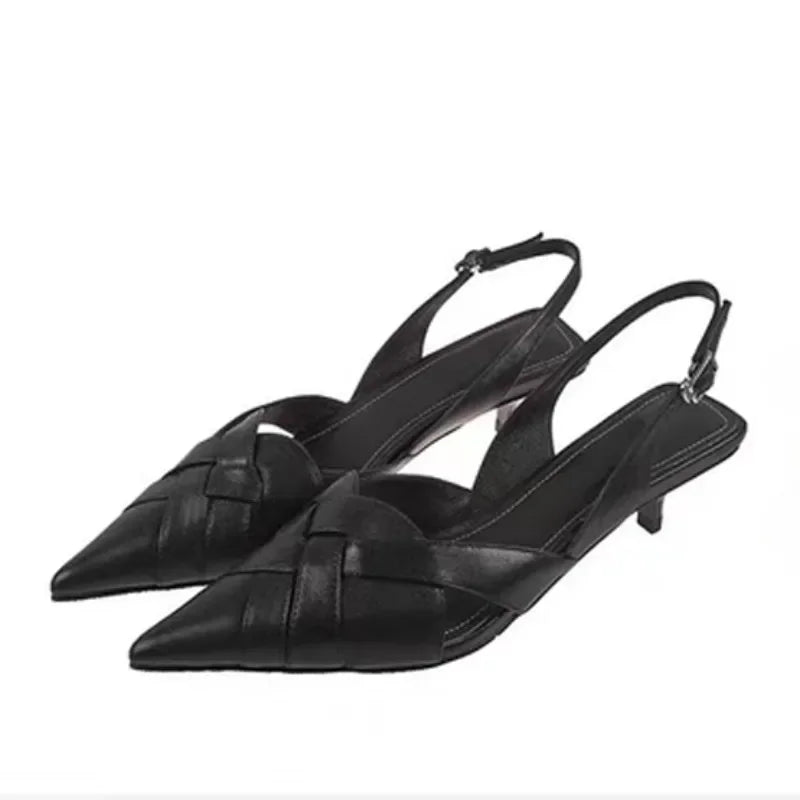Sandalias de tacón tejidas para mujer
