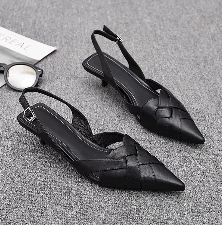 Sandalias de tacón tejidas para mujer
